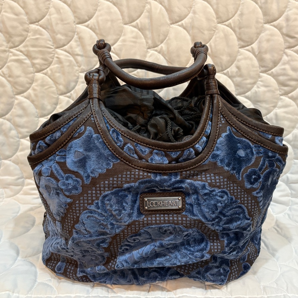 Blue velvet and chocolate Brown Lockheart Bag